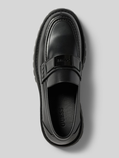 Produktfoto, Slipper aus echtem Leder Modell 'Gorizia' von GUESS in Schwarz mit profilierter Sohle, abgerundete Passform, Draufsicht