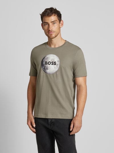 BOSS Orange T-shirt z nadrukowanym motywem i logo model ‘Moon’ Miętowy 4