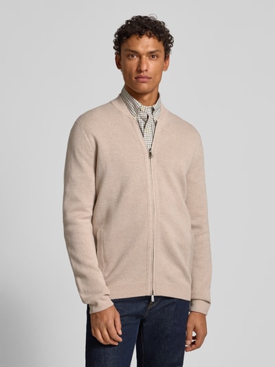 Christian Berg Men Slim fit gebreid jack met opstaande kraag Zand gemêleerd - 4