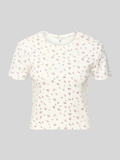 Produktfoto, Regular Fit T-Shirt aus Baumwoll-Mix Modell 'FENJA' von Only, Optik: Allover-Muster, Motiv-Print, Feinripp, Rundhals, Kurzarm