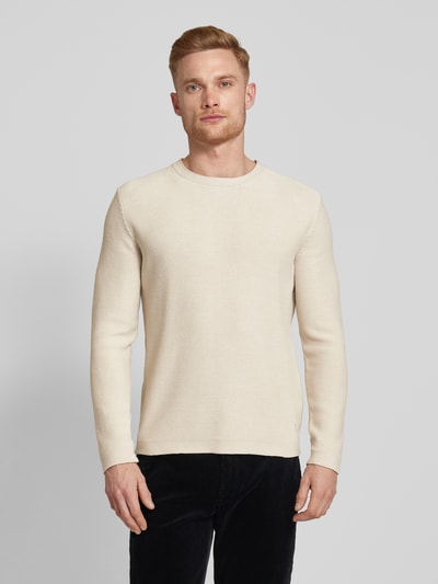 Marc O'Polo Regular fit gebreide pullover van chenillegaren van biologisch katoen in gladde dwarsgebreide structuur Beige - 4