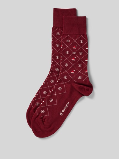 Burlington Sokken met labeldetail, model 'X-Mas Argyle' Donkerrood - 1