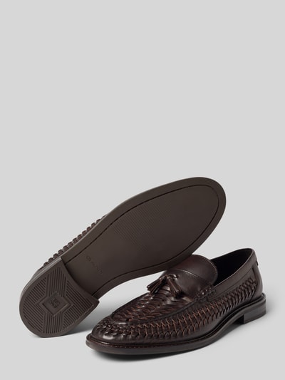 Produktfoto, Loafers aus Leder mit Quasten Modell 'Lozham' von Gant in dunklem Braun, flechtartige Struktur, strukturierte Sohle, abgerundete Form