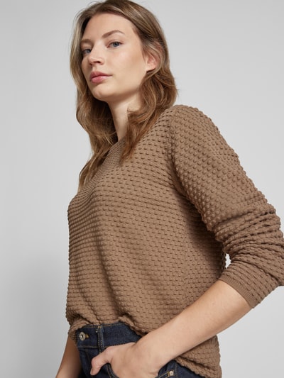 FREE/QUENT Gebreide pullover met ribboorden, model 'Dodo' Taupe - 3