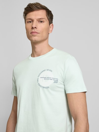 Tom Tailor Denim Regular fit T-shirt met groot labelopschrift Mintgroen - 3