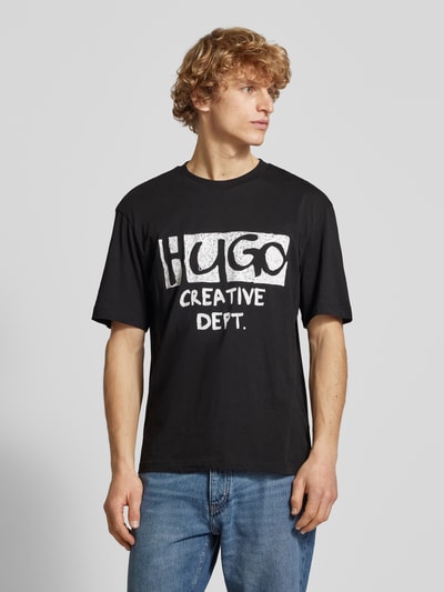 Hugo Blue T-Shirt mit Label-Print Modell 'Nugocrea' Black 4