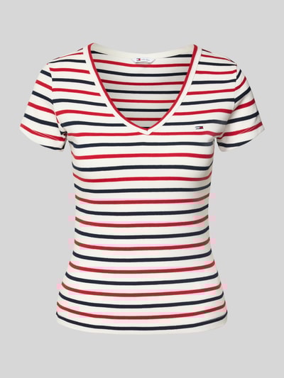 Tommy Jeans T-shirt o kroju Slim Fit z dekoltem w serek Czerwony 2