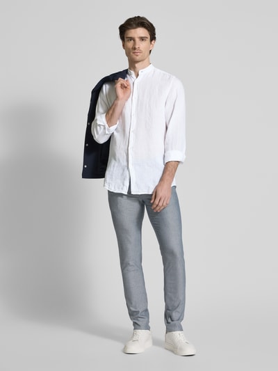 BOSS Orange Regular Fit Leinenhemd mit Stehkragen Modell 'Race' Weiss 1