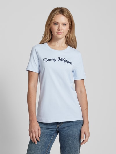 Tommy Hilfiger T-Shirt mit Label-Stitching Modell 'SCRIPT' Hellblau 4