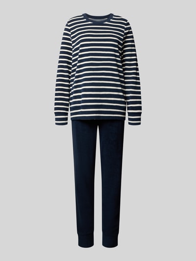 Produktfoto, Regular Fit Pyjama-Set aus Baumwoll-Mix von SCHIESSER, Damen Pyjama-Set mit navy und weißen Streifen, Frottee, lange Ärmel
