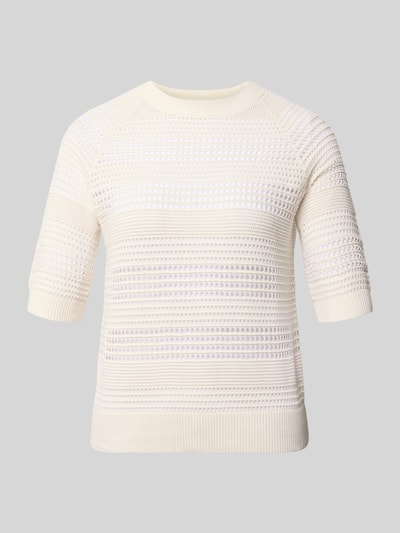 Produktfoto, Strickshirt mit 1/2-Arm und gerippten Abschlüssen von Christian Berg Woman Selecti, cremefarben, reine Baumwolle, gerader Schnitt, gerippter Rundhalsausschnitt, strukturierte Textur