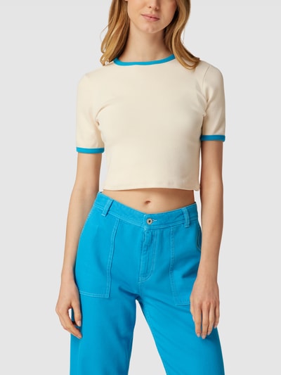 Jake*s Casual Cropped T-Shirt in Ripp-Optik Offwhite 4