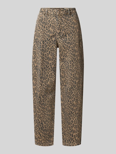 Produktfoto, Barrel Jeans mit Animal-Print von s.Oliver RED LABEL in Braun mit schwarzem Leopardenmuster, glatte Textur, gerade Form