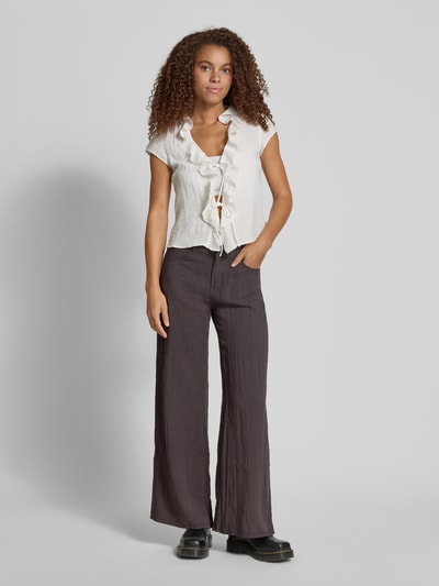 WEEKDAY Wide leg stoffen broek in kreuklook, model 'Sander' Zwart - 1