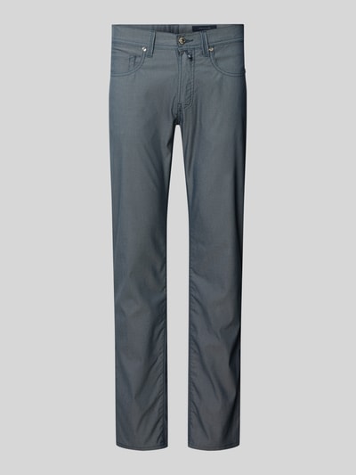 Produktfoto, Regular Fit Hose mit Label-Detail Modell 'Lyon' von Pierre Cardin aus Baumwoll-Mix mit Stretch-Anteil, fein strukturiert, Herren HOSE, Farbe Grau, abgesteppte Nähte, Bundweite 43 cm, Innenbeinlänge 79 cm bei Größe 32/32