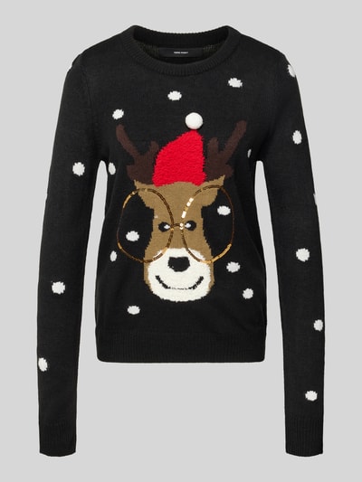 Vero Moda Regular fit kersttrui met paillettenmotief, model 'TINSEL' Zwart - 2