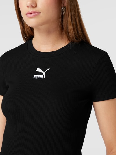 Puma Kort T-shirt in riblook, model 'Classics Ribbed Slim Tee' Zwart - 3