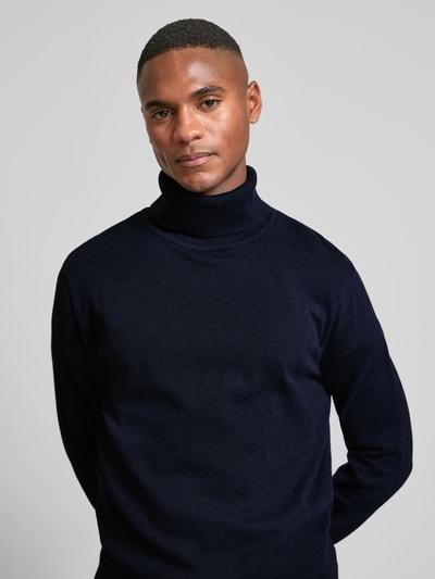 Tom Tailor Regular Fit Rollkragenpullover aus reiner Baumwolle mit Logo-Stitching Dunkelblau 3