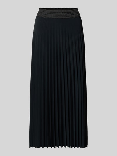 Produktfoto, Midirock mit Plisseefalten von Rich & Royal in Schwarz, gerader Schnitt, elastischer Bund, Material-Mix mit Stretch-Anteil