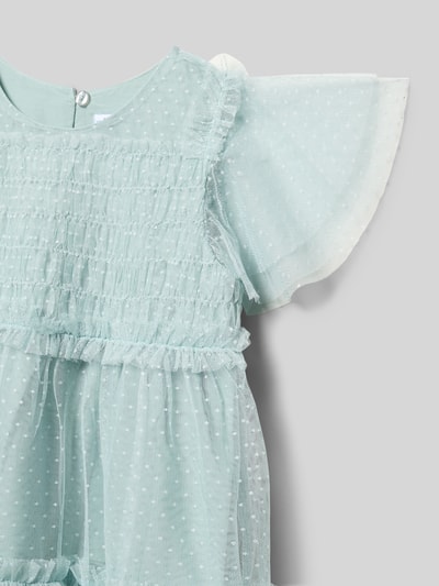 Produktfoto, Kleid aus Tüll im Stufen-Look von Mayoral in hellblau, feine Punktstruktur, transparente A-Linie, Rundhalsausschnitt.