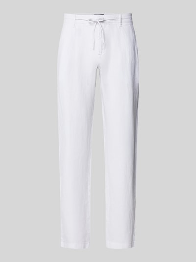 Produktfoto, Leinenhose mit Schnürung und Gesäßtaschen von MCNEAL in Weiß, Regular Fit, glatte Leinenstruktur, gerade Form, Vorderansicht