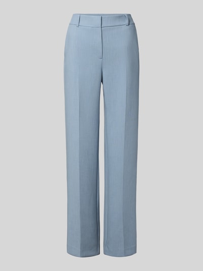 Produktfoto, Regular Fit Weite Hose mit Viskose-Anteil Modell 'RITA' von Selected Femme in hellblauer Melange-Optik, Webware-Struktur, Gürtelschlaufen, seitliche Eingrifftaschen, angedeutete Gesäßtaschen, Verschluss mit Schiebehaken und verdecktem Reißverschluss.