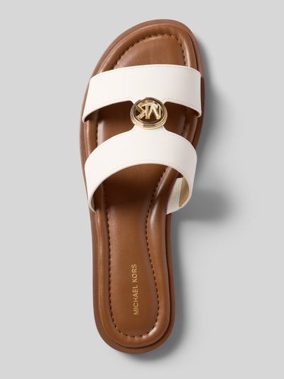 Produktfoto, Sandalette aus Leder mit Label-Applikation Modell 'ERIN' von MICHAEL Michael Kors, cremefarben, abgerundete Spitze, Schlupfform, Absatzhöhe 1 cm, Echtleder, Damen