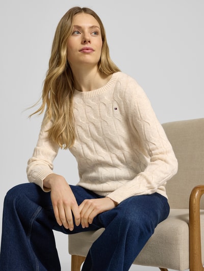 Tommy Hilfiger Regular Fit Strickpullover aus reiner Wolle Ecru 3