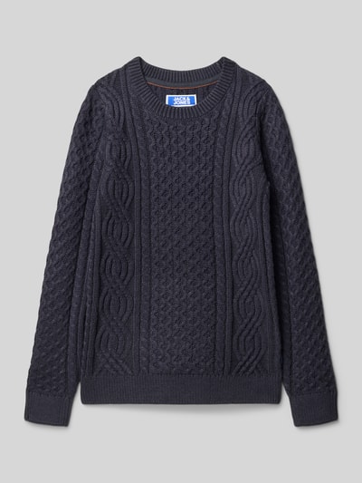 Jack & Jones Regular fit gebreide pullover met structuurmotief, model 'Sean' Marineblauw - 1