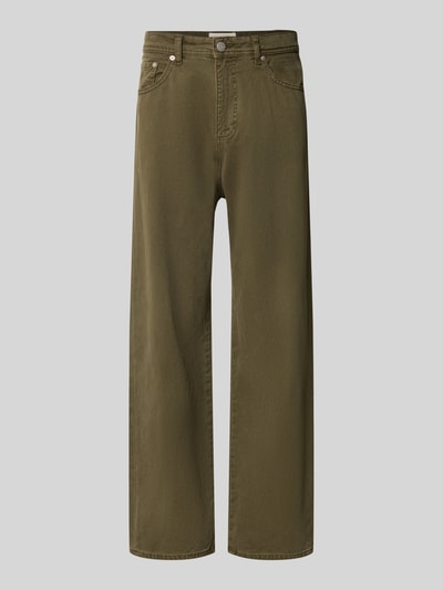 Produktfoto, Straight Fit Jeans aus reiner Baumwolle Modell 'ALEX ORIGINAL' von JACK & JONES in Olivgrün, 5-Pocket, strukturierte Oberfläche, Herren Jeans