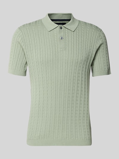 Produktfoto, Slim Fit Poloshirt in Strick-Optik von Christian Berg Men aus reiner Baumwolle, polokragen, kurzärmelig, hellgrün, feine Struktur