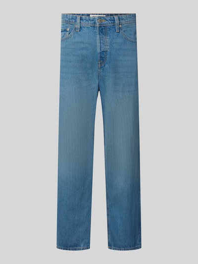 Produktfoto, Straight Fit Jeans aus reiner Baumwolle Modell 'Alex' von JACK & JONES in hellem Blau, 5-Pocket-Design, robuste Denim-Textur, Knopf- und Reißverschluss, Herren Jeans