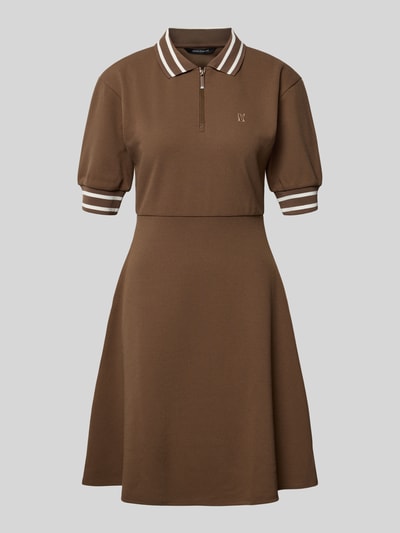 Produktfoto, Minikleid mit Polokragen und Logo-Stitching van ARMANI EXCHANGE, bruin, materiaalmix met viscose, getailleerd model, ritssluiting, ruglengte maat S 92 cm, borstwijdte maat S 47 cm, mouwlengte maat S 28 cm