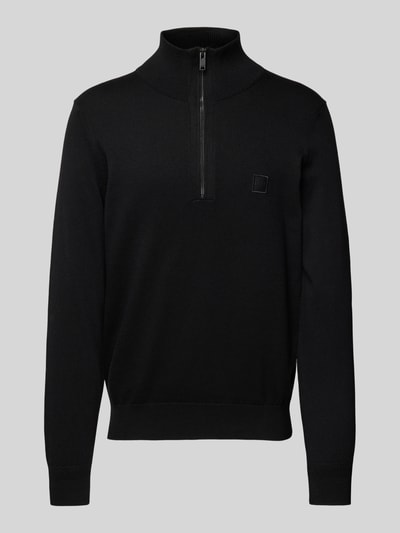 BOSS Orange Gebreide pullover met labeldetail, model 'Kanobix' Zwart - 2