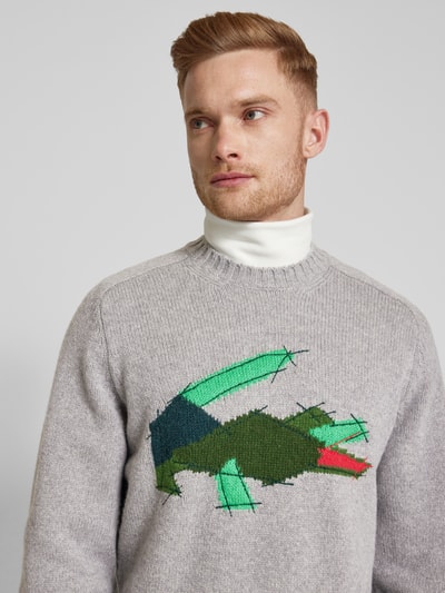 Lacoste Sweter z dzianiny z prążkowanymi wykończeniami Średnioszary 3