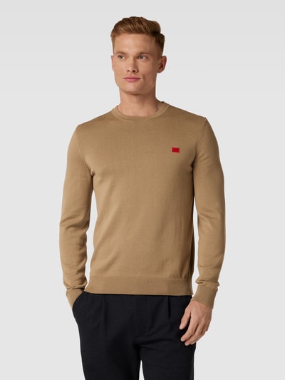 HUGO Strickpullover mit Label-Stitching Modell 'San Cassius' Camel 4