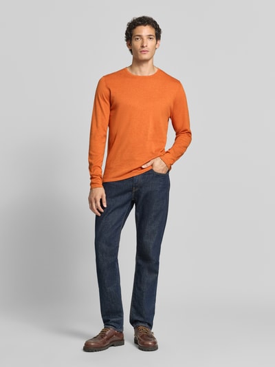 Christian Berg Men Strickpullover aus Baumwolle mit Rundhalsausschnitt Orange Melange 1