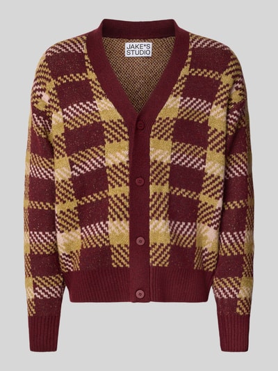 Jake*s Studio Men Relaxed Fit Strickjacke mit Allover-Muster Modell 'MARIAN' Bordeaux 1
