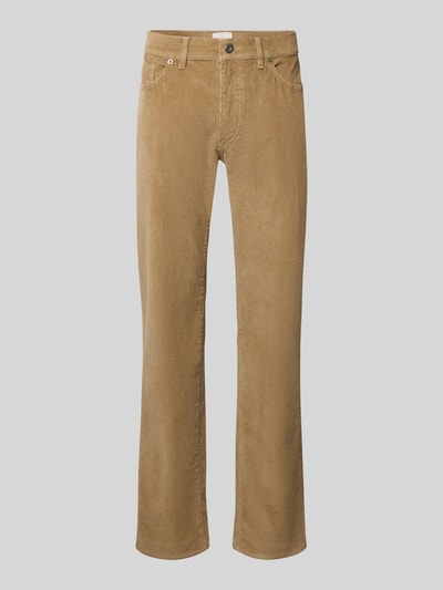 Produktfoto, gerade geschnittene, beige Cordhose mit feiner Rippenstruktur, Straight Fit Cordhose aus Baumwoll-Mix Modell 'Mythos Flex Cord' von Brax, Herren Cordhose von Brax