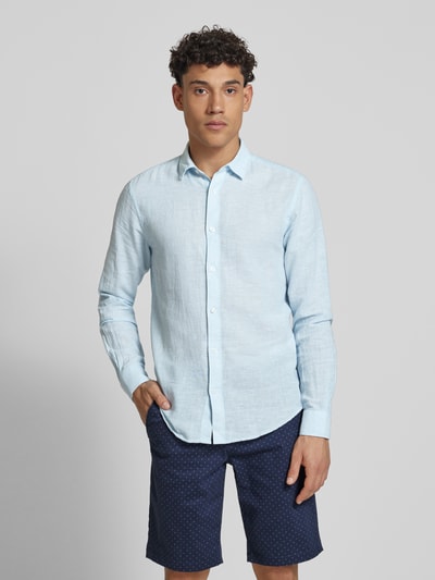 Only & Sons Slim Fit Leinenhemd mit Kentkragen Modell 'CAIDEN' Blau Melange 4