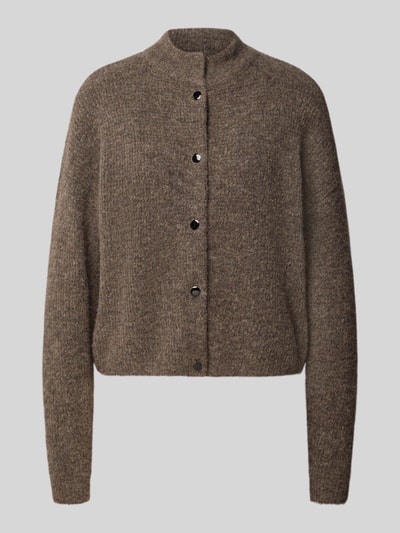 Produktfoto, Regular Fit Cardigan aus Woll-Alpaka-Mix Modell 'Alpha' von Gestuz, braune Strick-Optik, Stehkragen, elastische Textur