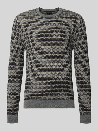 Produktfoto, Strickpullover mit Lanawolle von Emporio Armani in Grau mit Rundhalsausschnitt, kontrastivem Saum und geradem Schnitt, Herrenmode