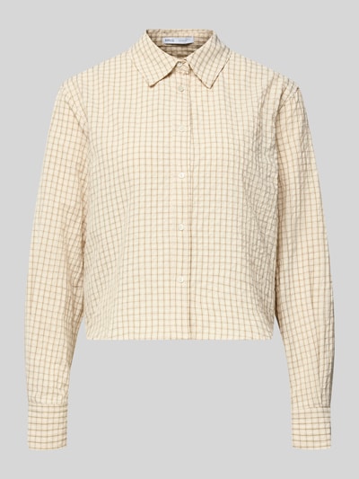 Produktfoto, Boxy Fit Hemdbluse Modell 'IRUYA' von Mango aus Material-Mix mit Baumwoll-Anteil, Allover-Look, Knopfleiste, beige kariert