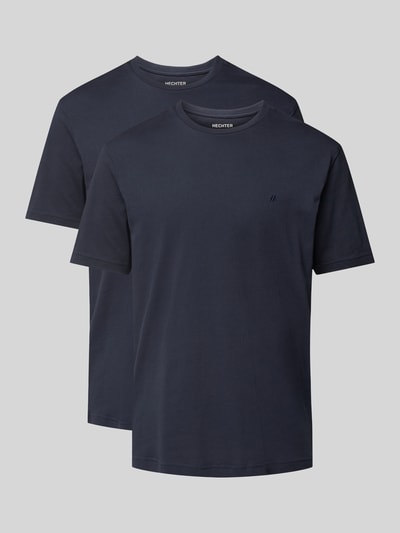 Produktfoto, T-Shirt-Set mit Logo-Stitching von HECHTER PARIS im 2er-Pack, Unifarbenes-Design, Reine Baumwolle, Gerader-Schnitt, Rundhalsausschnitt