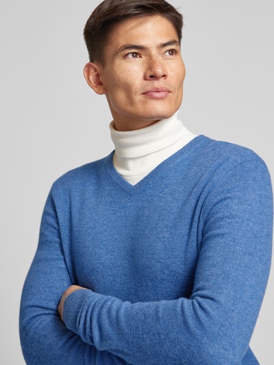 Christian Berg Men Strickpullover mit gerippten Abschlüssen Blau Melange 3