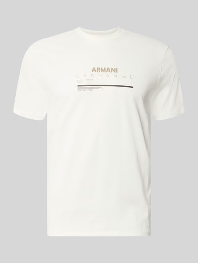 Produktfoto, Slim Fit T-Shirt aus reiner Baumwolle mit Logo-Print von Armani Exchange, wit, logoprint, puur katoen, korte mouw, ruglengte maat M 67 cm