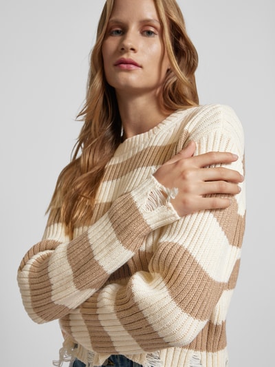 Vero Moda Pullover met lange mouwen en ronde hals, model 'MERCER' Taupe - 3