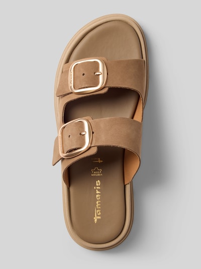Produktfoto, Wedges aus echtem Leder von Tamaris, Optik: Unifarben, Schuhspitze: Abgerundet, Offen, Absatzform: Keilabsatz, Verschluss: Schlupf/offen, Dornschließen, Sohle: Profiliert, Material: Leder