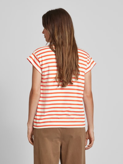 Jake*s Casual T-shirt met streepmotief Donkeroranje - 5