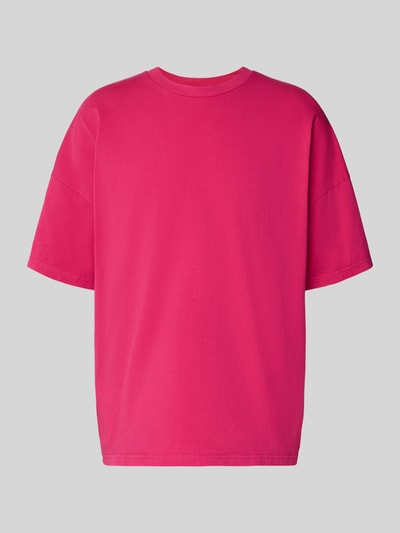 Produktfoto, T-Shirt mit geripptem Rundhalsausschnitt Modell 'FIZVALLEY' von American Vintage, Herren T-Shirt aus reiner Baumwolle, Loose-Fit, leuchtendes Pink, glatte Textur, Rückenlänge bei Größe M/L 72 cm